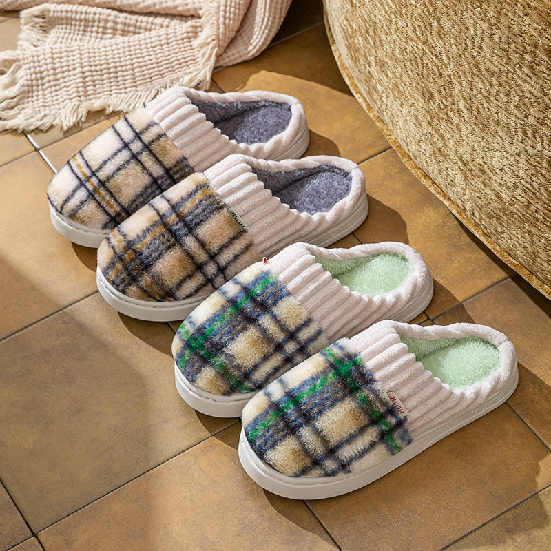 Cozy Plaid Plush Slippers