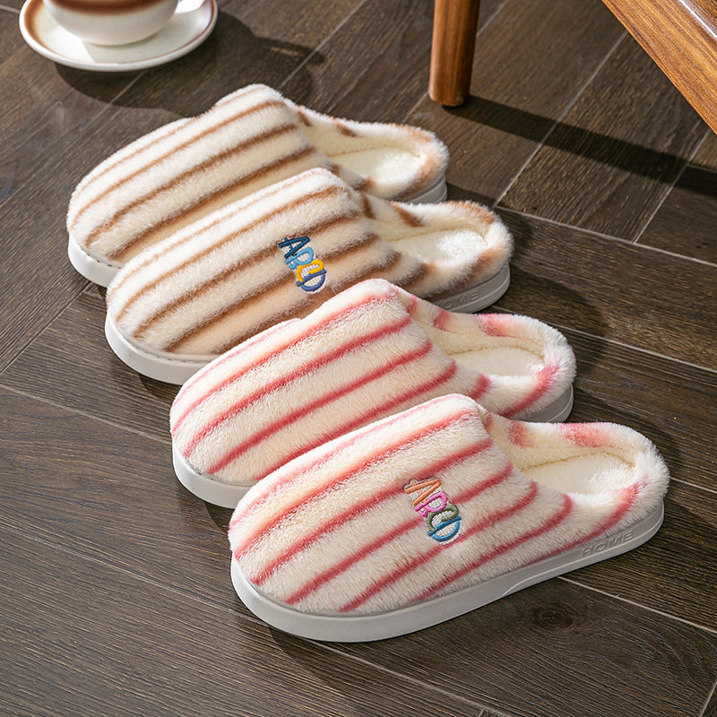 Striped Plush Winter Slippers