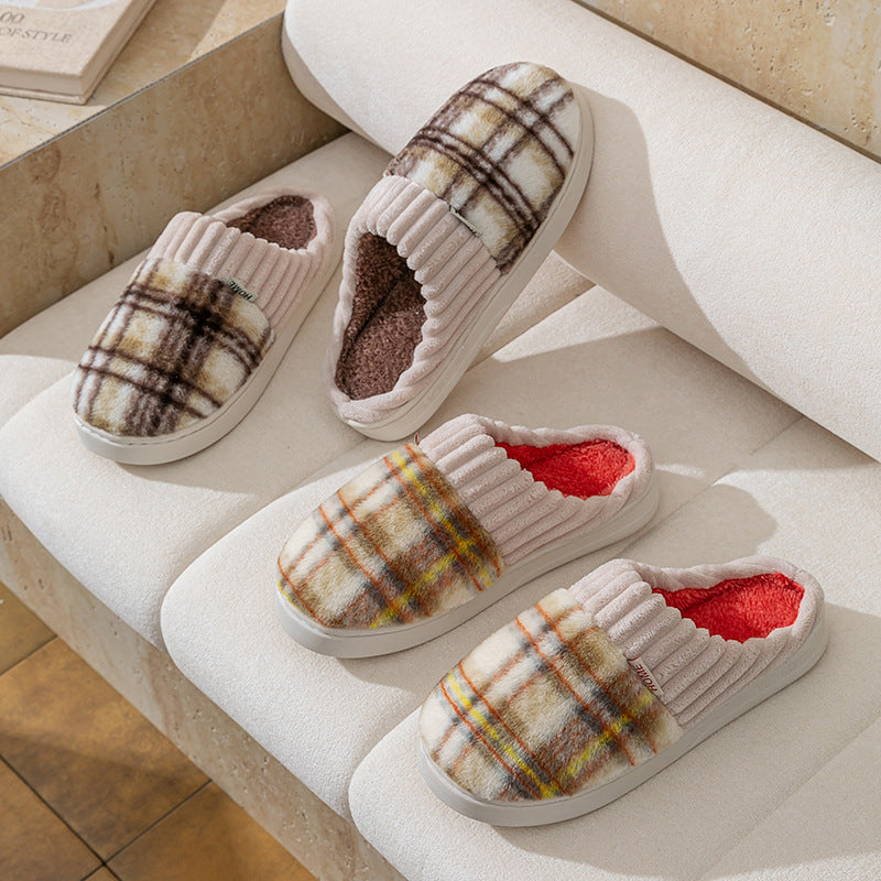 Cozy Plaid Plush Slippers