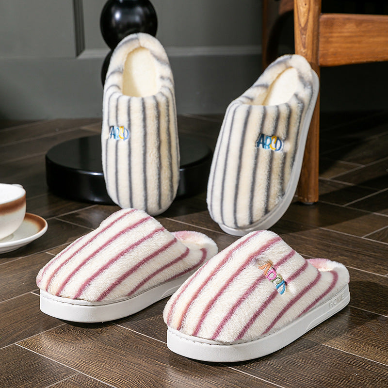 Striped Plush Winter Slippers