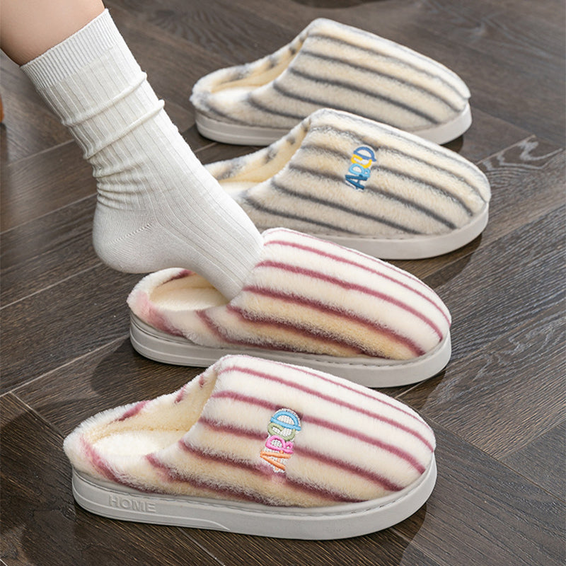 Striped Plush Winter Slippers