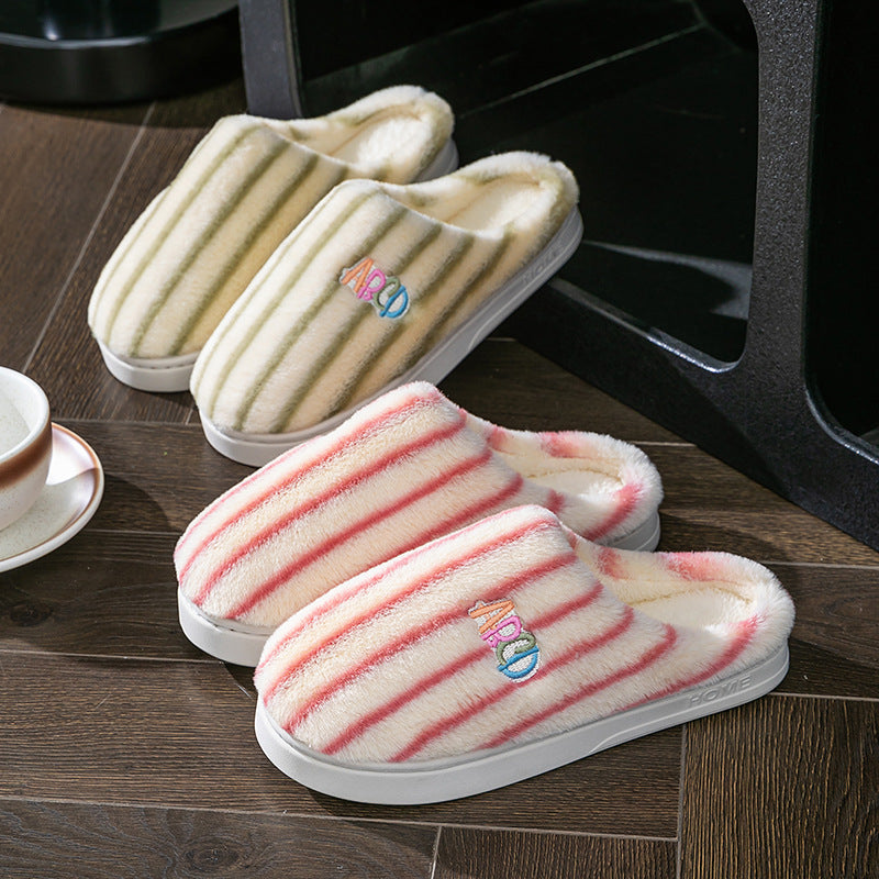 Striped Plush Winter Slippers
